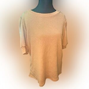 Acting Pro Women's Tan Smocked Puff Sleeve Top Size Medium